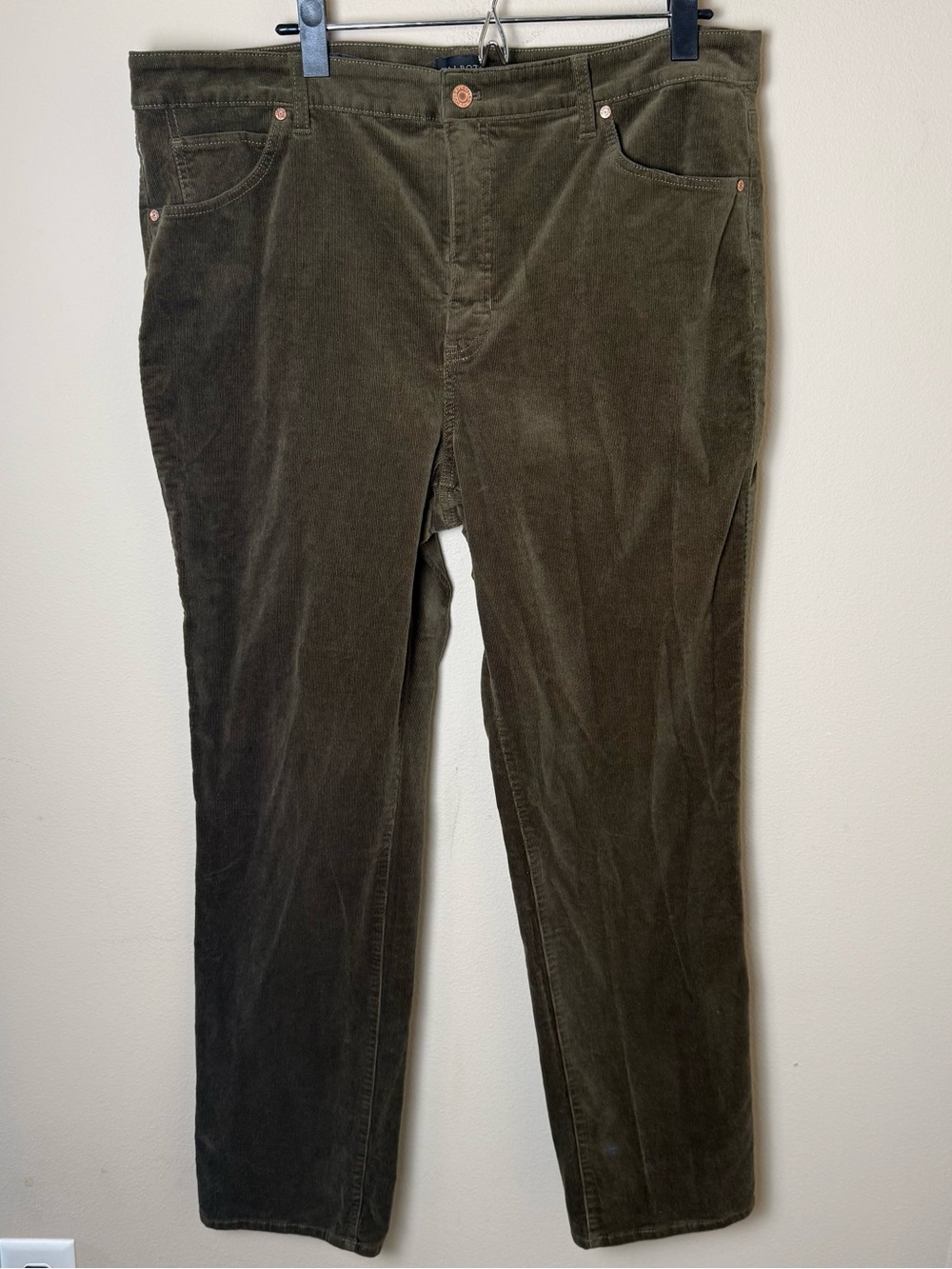 Talbots Corduroy Straight Leg Pant Womens 16 Green Preppy Autumn Office Work